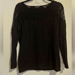 Leo & Ugo Black Beaded & Crochet Long Sleeve Pullover Sweater US 12